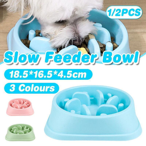 Dog Bowl Dishes Slow Feeder Large Pet Eat Dogs Food Nonslip Interactive Blue Dishes Feeders & Fountains