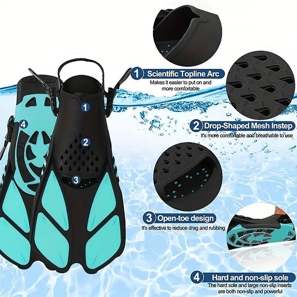 Diving Flippers Swim For Snorkeling Freestyle Training Gear Black S/M Fins