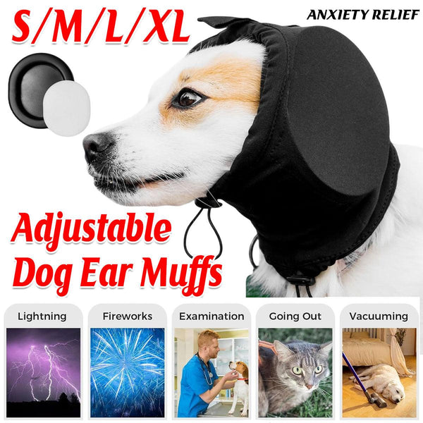 Black Dog Ear Muffs Noise Reducing Pet Headwrap Protective Cover Dog Clothing & Shoes