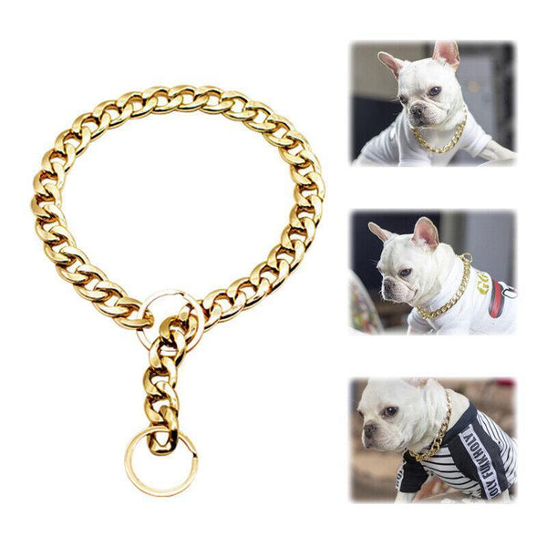 Dog Chain Collar Heavy Duty Choker Double Pet Slip Check Twist Link Chrome Gold 45Cm Dog Collars