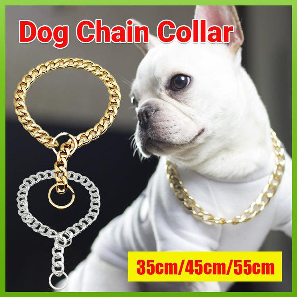 Dog Chain Collar Heavy Duty Choker Double Pet Slip Check Twist Link Chrome Gold 55Cm Dog Collars