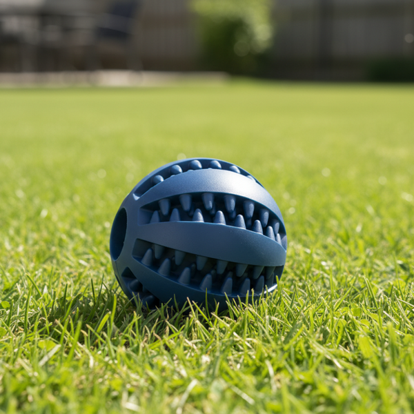 Dog Chew Toy Rubber Ball Treat Dispenser Dental Cleaning Training Play Ball Dark Blue Spherical (Large) Dog Toys