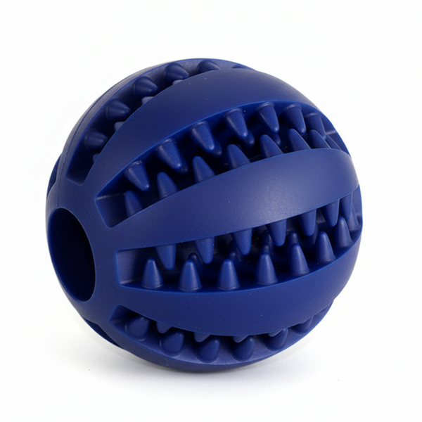 Dog Chew Toy Rubber Ball Treat Dispenser Dental Cleaning Training Play Dark Blue Spherical (Small) Dog Toys