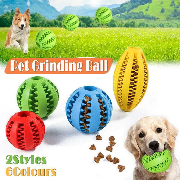 Dog Chew Toy Rubber Ball Treat Dispenser Dental Cleaning Training Play Dark Blue Rugby (11.5Cm) Dog Toys