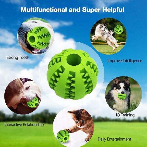 Dog Chew Toy Rubber Ball Treat Dispenser Dental Cleaning Training Play Green Spherical (Large) Dog Toys