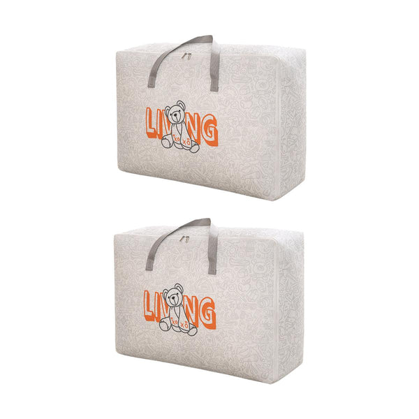 2Pcs Cartoon Bear Luggage Organizer Blanket Quilt Closet Box Set White M Storage Bags
