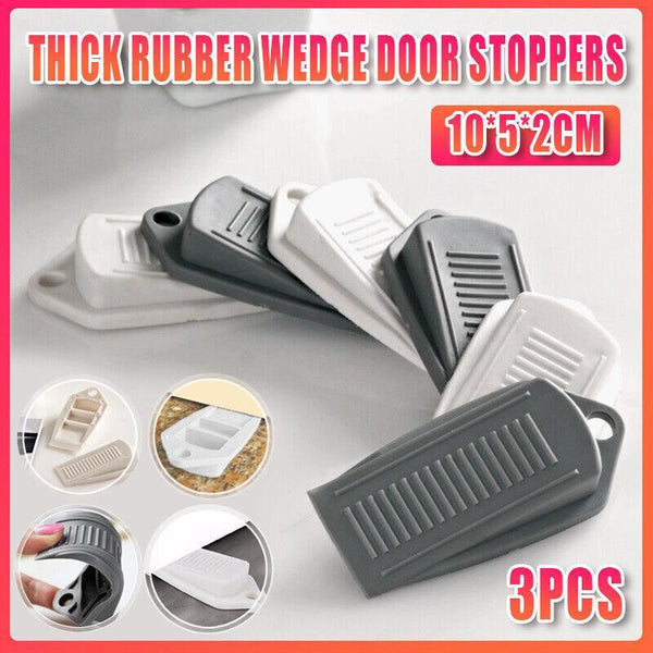 3Pcs Thick Rubber Wedge Door Stoppers Floor Carpet Heavy Duty Security Grey Door Stops