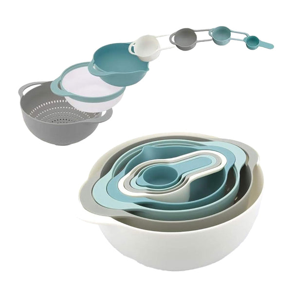 8Pcs Plastic Basin Set Drain Basket Washing Mixing Bowl Kitchen Baking Tools Colanders Strainers & Sifters