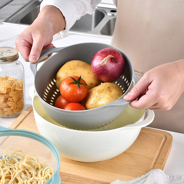 8Pcs Plastic Basin Set Drain Basket Washing Mixing Bowl Kitchen Baking Tools Colanders Strainers & Sifters