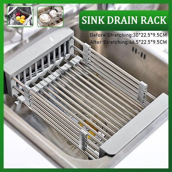 Stainless Steel Storage Sink Drain Basket Dish Drying Rack Kitchen Organizer Au Racks & Holders