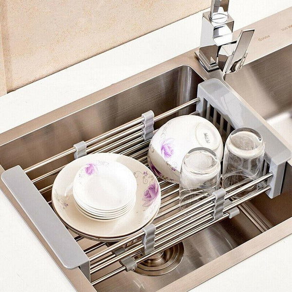 Stainless Steel Storage Sink Drain Basket Dish Drying Rack Kitchen Organizer Au Racks & Holders