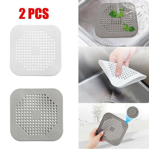 2Pc Square Drain Cover For Shower Hair Catcher Flat Silicone Plug Bath 1Pc White+ Grey Drain Stoppers & Strainers