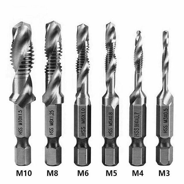 6X Hss Hex Shank Tap Metric Thread Screw Tapping Compound Set Tool Drill Bits
