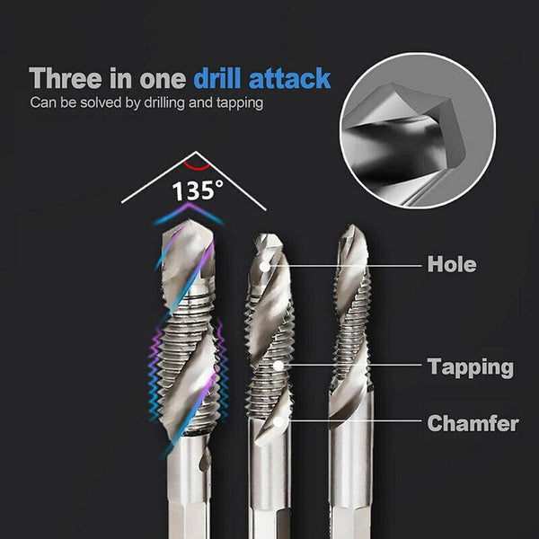 6X Hss Hex Shank Tap Metric Thread Screw Tapping Compound Set Tool Drill Bits