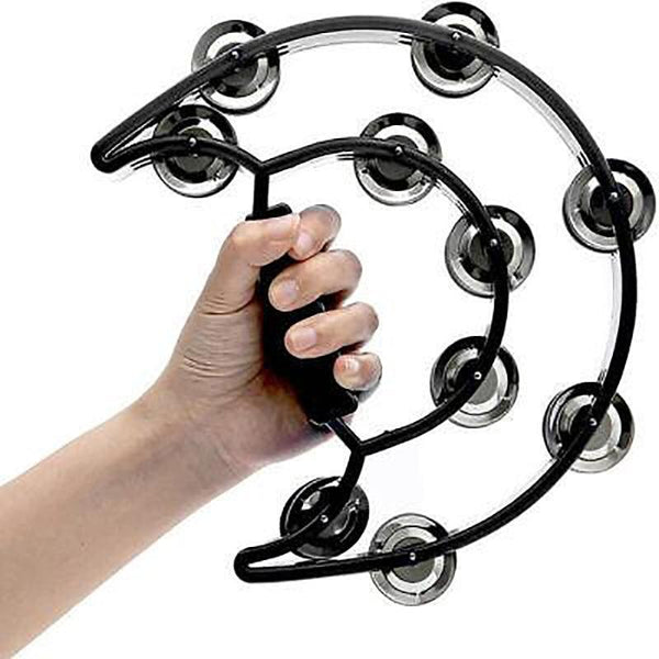 Double Half Moon Tambourine Handheld Musical Percussion Instrument Bell Drum Blue Tambourines