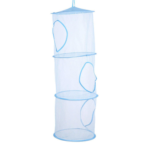 Foldable Clothes Drying Basket Three Layer Hanging Storage Breathable Organizer Blue Laundry Baskets & Hampers