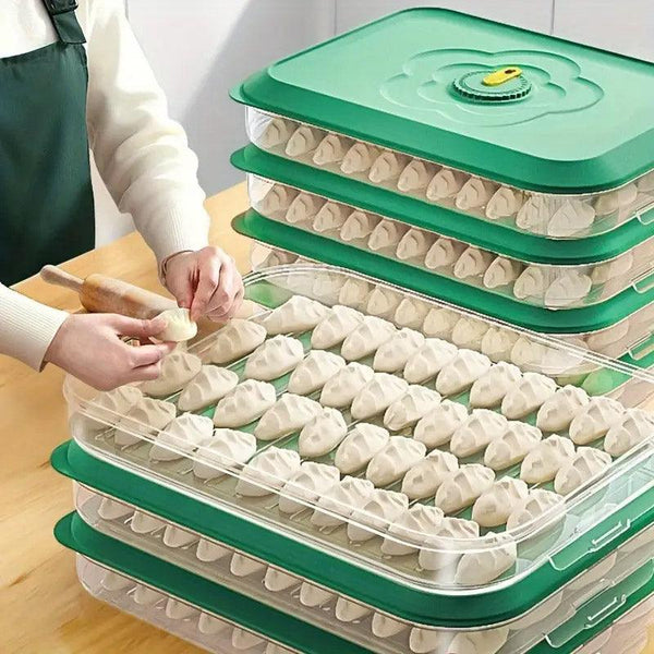 Large Capacity Dumpling Box Sealed Fresh Wonton Storage Container Green 4 Layer Food Storage Containers