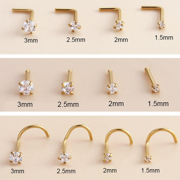 Stainless Steel Nosepiece With Gold Stud Stylish Piercing Jewellery Women L Shaped Rod 2Mm Body Piercing Jewellery