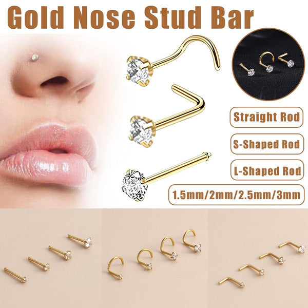 Stainless Steel Nosepiece With Gold Stud Stylish Piercing Jewellery Women L Shaped Rod 2.5Mm Body Piercing Jewellery