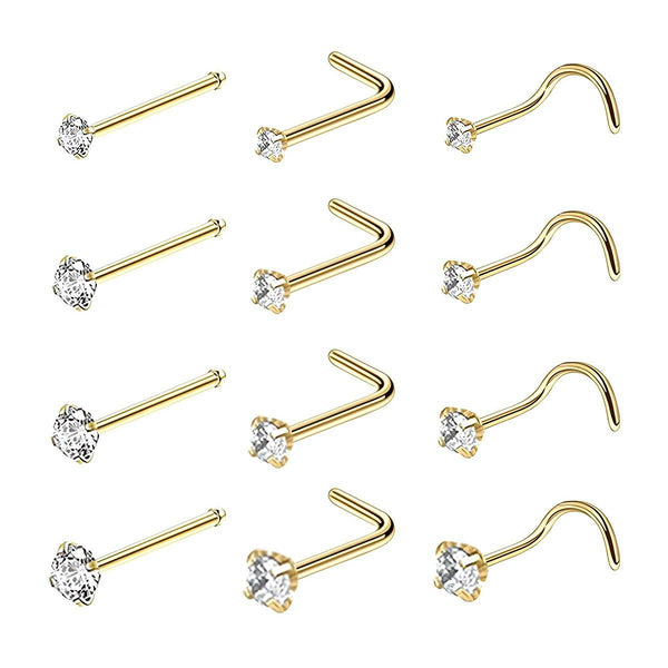 Stainless Steel Nosepiece With Gold Stud Stylish Piercing Jewellery Women L Shaped Rod 2.5Mm Body Piercing Jewellery