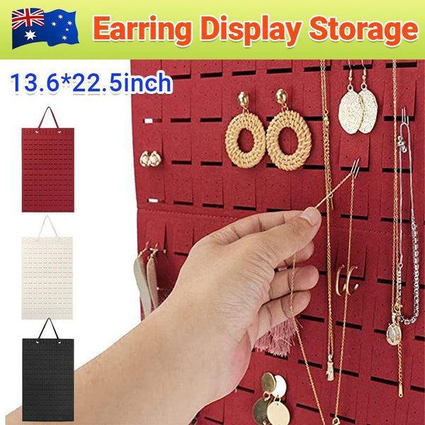 Hanging Jewelry Organizer Earring Necklace Holder Felt Display Storage Rack Black Jewellery Holders & Organisers