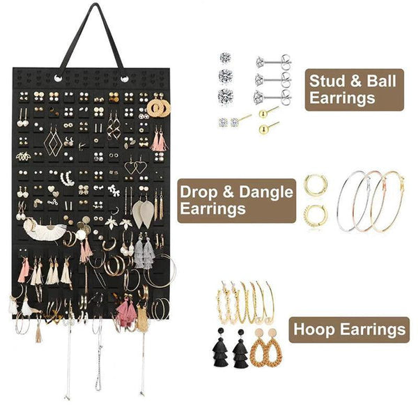 Hanging Jewelry Organizer Earring Necklace Holder Felt Display Storage Rack Black Jewellery Holders & Organisers