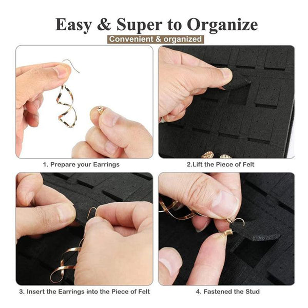 Hanging Jewelry Organizer Earring Necklace Holder Felt Display Storage Rack Black Jewellery Holders & Organisers