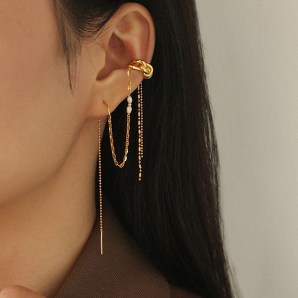 One Piece Pearl Wire Wrap Design Bone Cuff Clip For Women Earrings