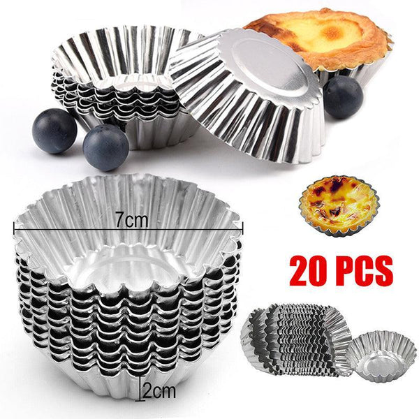 20Pcs Aluminium Egg Tart Moulds Non Stick Round Baking Cups For Cupcakes Pies Baking Cups & Cases