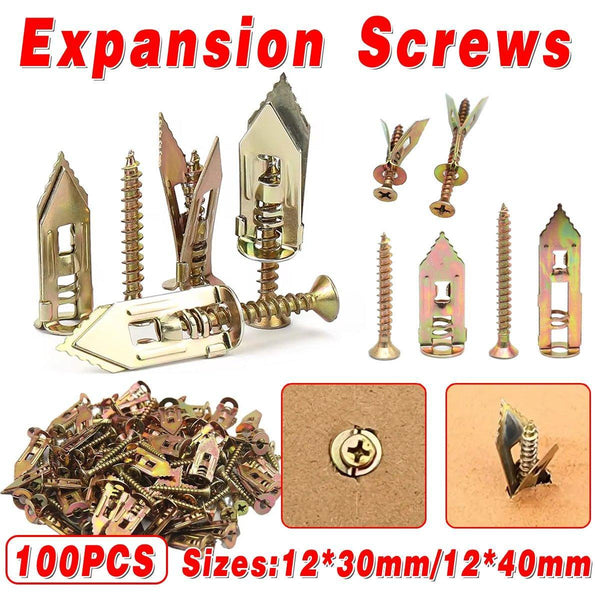 100Pcs Self Drilling Anchors Screws Percussion Expansion Kit 12X40mm Screws & Bolts