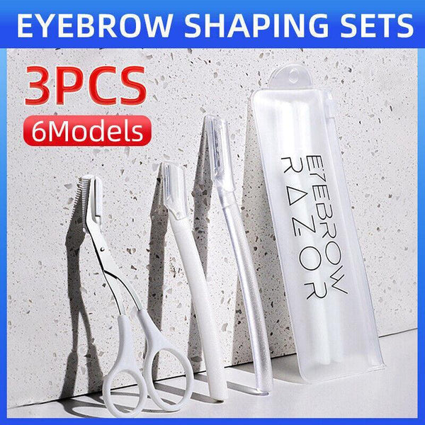 3Pcs Eyebrow Razor Set Facial Trimmer Shaver Blade Hair Remover Beauty Tool White+Clear Razor+Scissor Women's Shavers