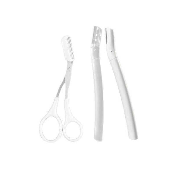 3Pcs Eyebrow Razor Set Facial Trimmer Shaver Blade Hair Remover Beauty Tool White+Clear Razor+Scissor Women's Shavers