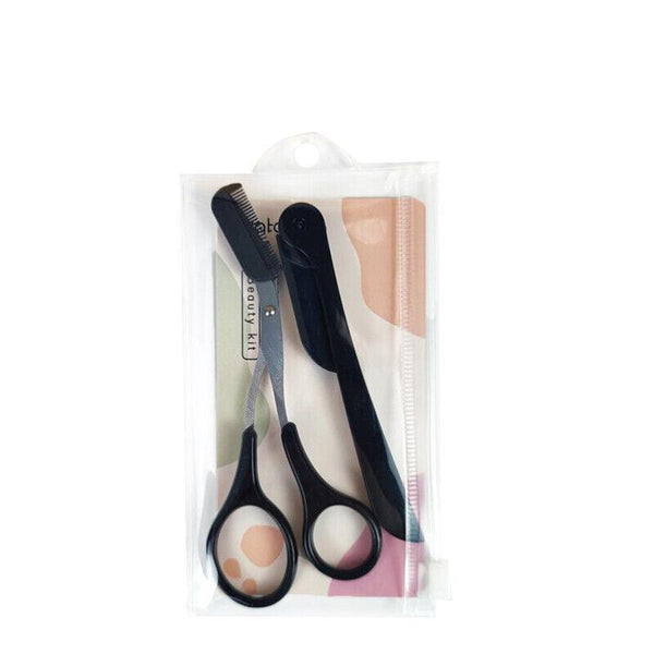 Eyebrow Scissors With Comb Stainless Steel Makeup Trimmer Beauty Tool 3 Colours Black (Eyebrow Razor + Scissor) Eyebrow Liner & Definition