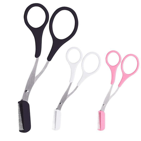 Eyebrow Scissors With Comb Stainless Steel Makeup Trimmer Beauty Tool 3 Colours Pink (Eyebrow Razor + Scissor) Other Makeup Tools & Accs.