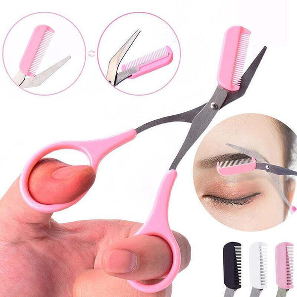 Eyebrow Scissors With Comb Stainless Steel Makeup Trimmer Beauty Tool 3 Colours Pink (Eyebrow Razor + Scissor) Other Makeup Tools & Accs.