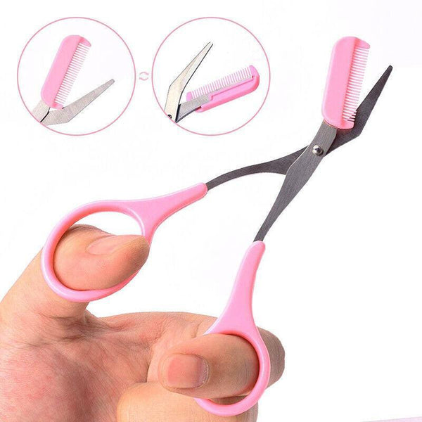 Eyebrow Scissors With Comb Stainless Steel Makeup Trimmer Beauty Tool 3 Colours Pink (Eyebrow Razor + Scissor) Other Makeup Tools & Accs.