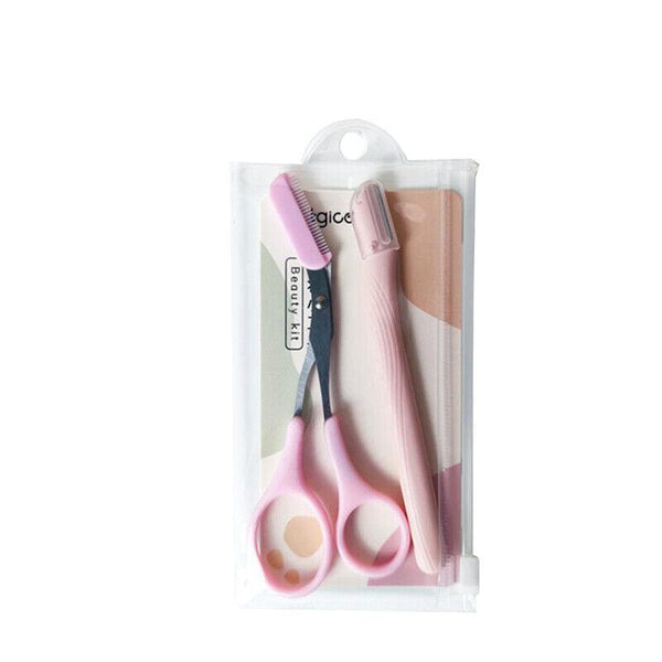 Eyebrow Scissors With Comb Stainless Steel Makeup Trimmer Beauty Tool 3 Colours Pink (Eyebrow Razor + Scissor) Other Makeup Tools & Accs.