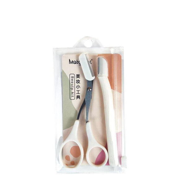 Eyebrow Scissors With Comb Stainless Steel Makeup Trimmer Beauty Tool 3 Colours Pink (Eyebrow Razor + Scissor) Other Makeup Tools & Accs.