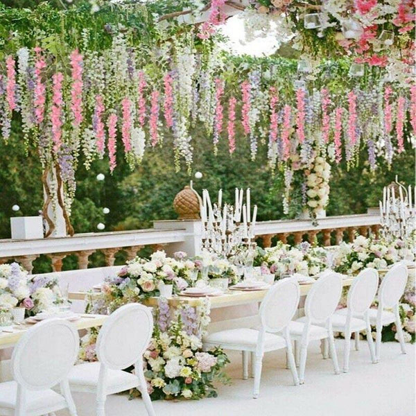 12X Artificial Silk Fake Flower Garland Vine Wisteria Leaf Hanging Wedding Decor White Artificial Plants