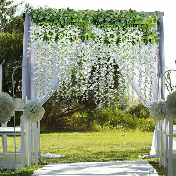 12X Artificial Silk Fake Flower Garland Vine Wisteria Leaf Hanging Wedding Decor White Artificial Plants