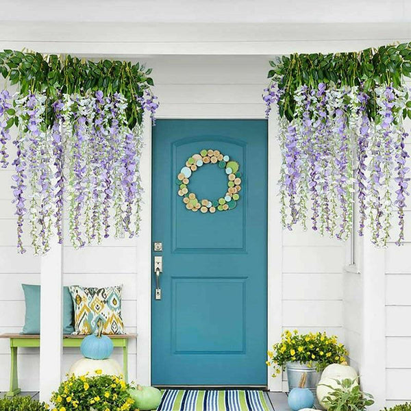 12X Artificial Silk Fake Flower Garland Vine Wisteria Leaf Hanging Wedding Decor White Artificial Plants