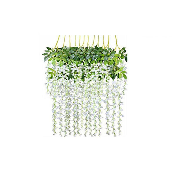 12X Artificial Silk Fake Flower Garland Vine Wisteria Leaf Hanging Wedding Decor White Artificial Plants