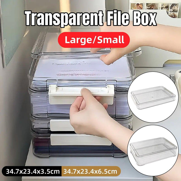 Large Capacity A4 File Storage Box Transparent Plastic Document Organizer Case Filing Boxes