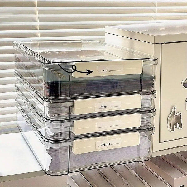 Large Capacity A4 File Storage Box Transparent Plastic Document Organizer Case Filing Boxes