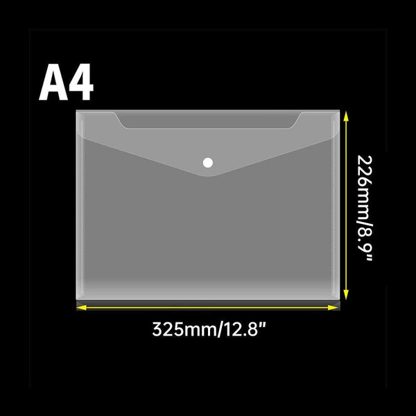 12Pcs A4 Plastic File Bag Translucent Document Storage Pouch With Button Closure Id & Document Holders