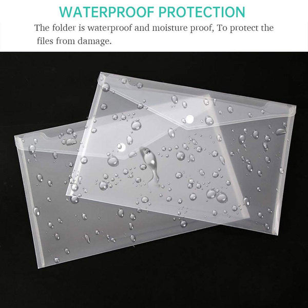 12Pcs A4 Plastic File Bag Translucent Document Storage Pouch With Button Closure Id & Document Holders