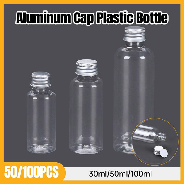 Clear Plastic Bottles With Aluminum Caps Liquid Dispenser Containers 30Ml 100Pcs Travel Bottles & Containers
