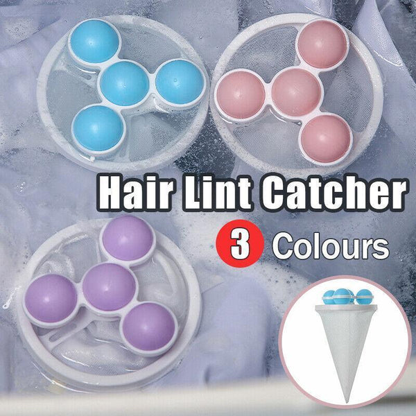2 Pcs Reusable Hair Lint Catcher Removal Net Bag Wash Machine Float Filter Pink Laundry Bags