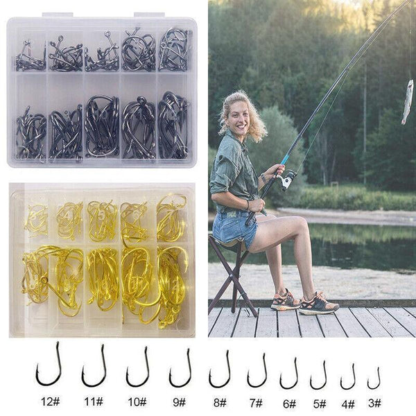 Fishing Octopus Style 100Pcs Chemically Sharpened Assorted Sizes 3 12 Black Hooks
