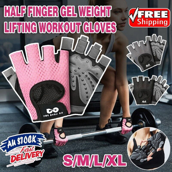L Size Women Fitness Gym Training Gloves Half Finger Gel Weight Lifting Workout Grey Gloves Straps & Hooks